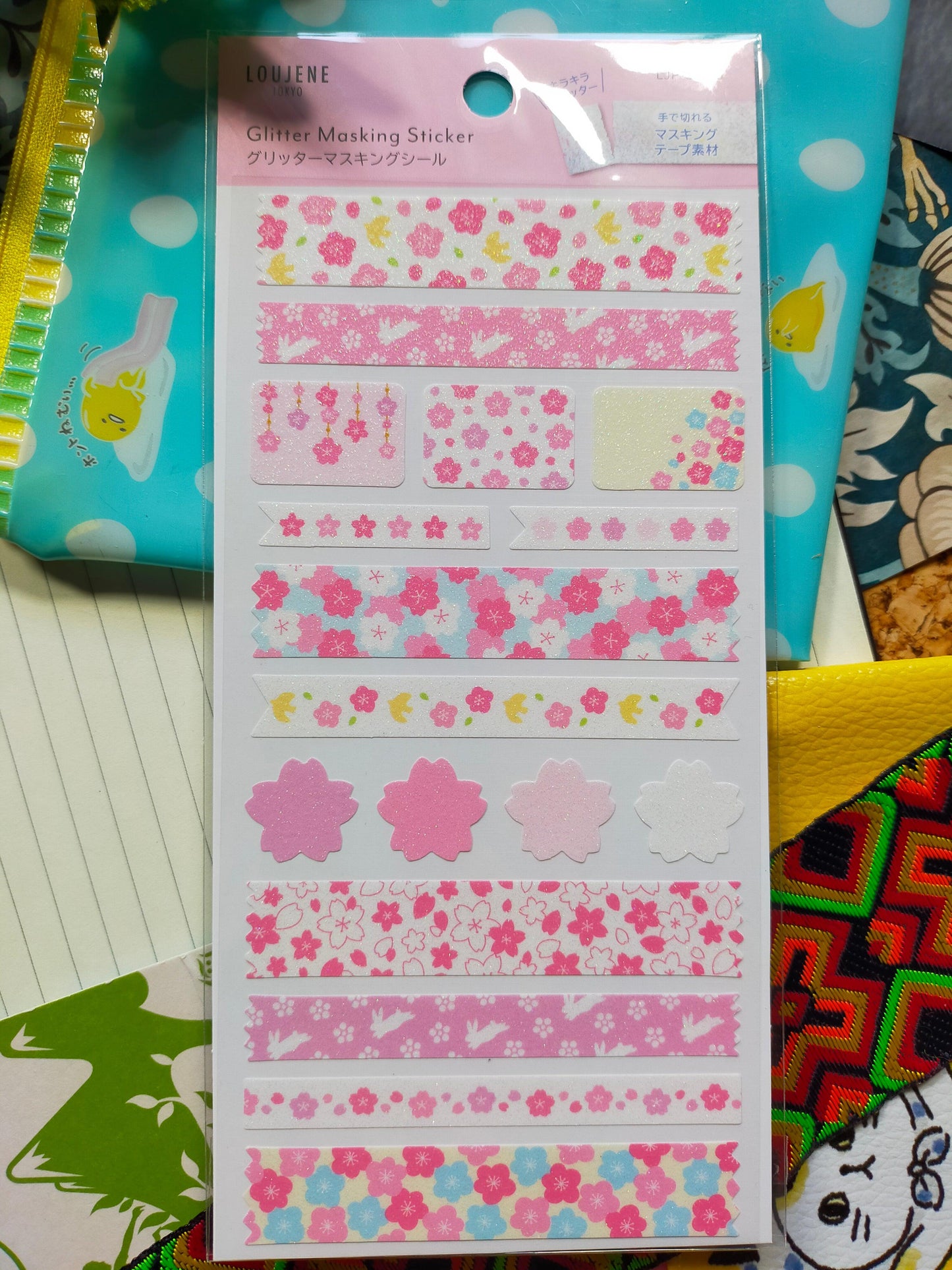 Glitter masking stickers, LOUJENE_ Nordic / Bear Sweets /Jewel Stars / Zodiac Stars / Light Purple Cherry Blossom / Pink Cherry Blossom