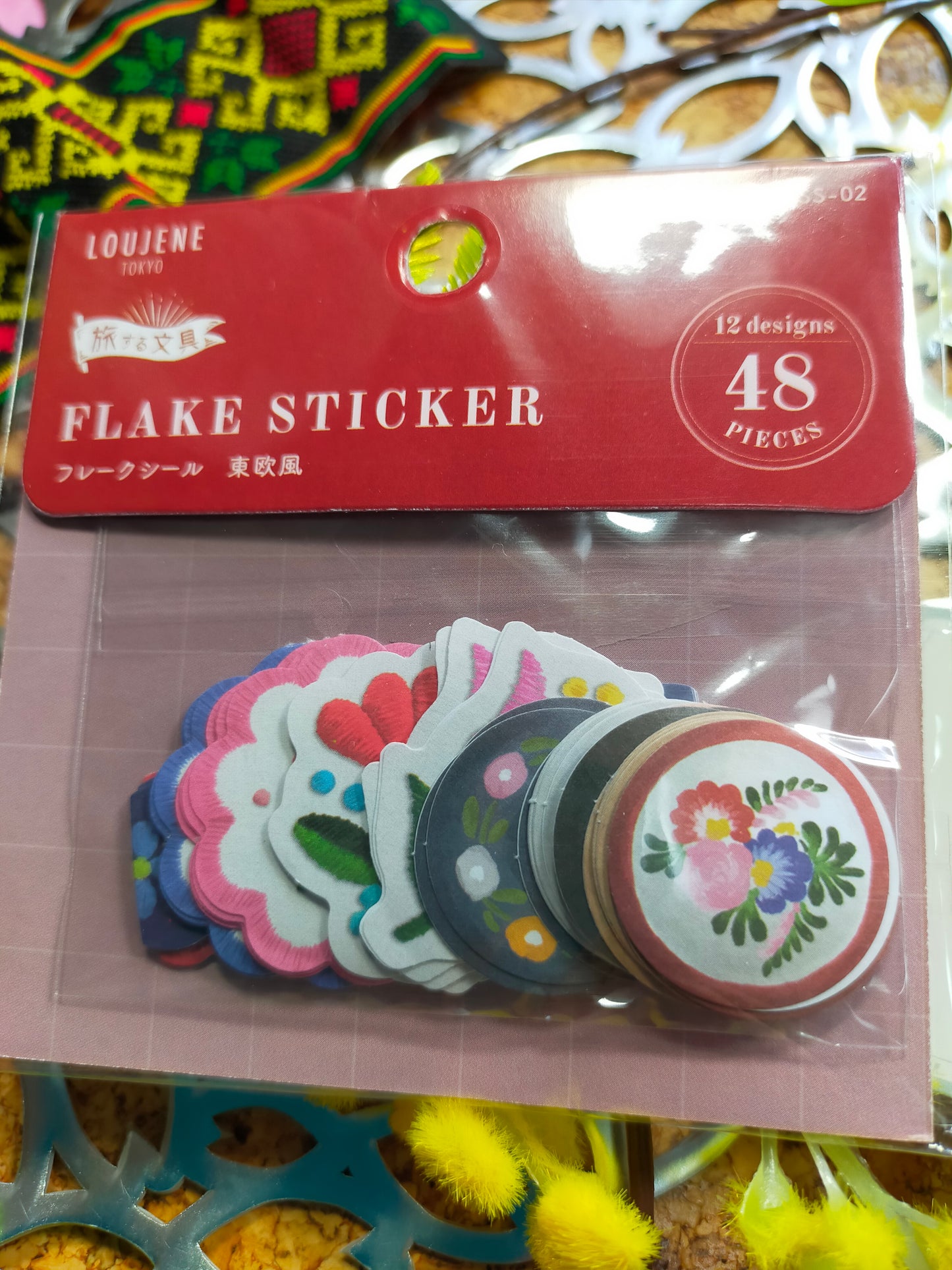 FLAKE STICKER Traveling Stationery Oriental Style 12designs*4pieces, LOUJENE_ Red / Blue