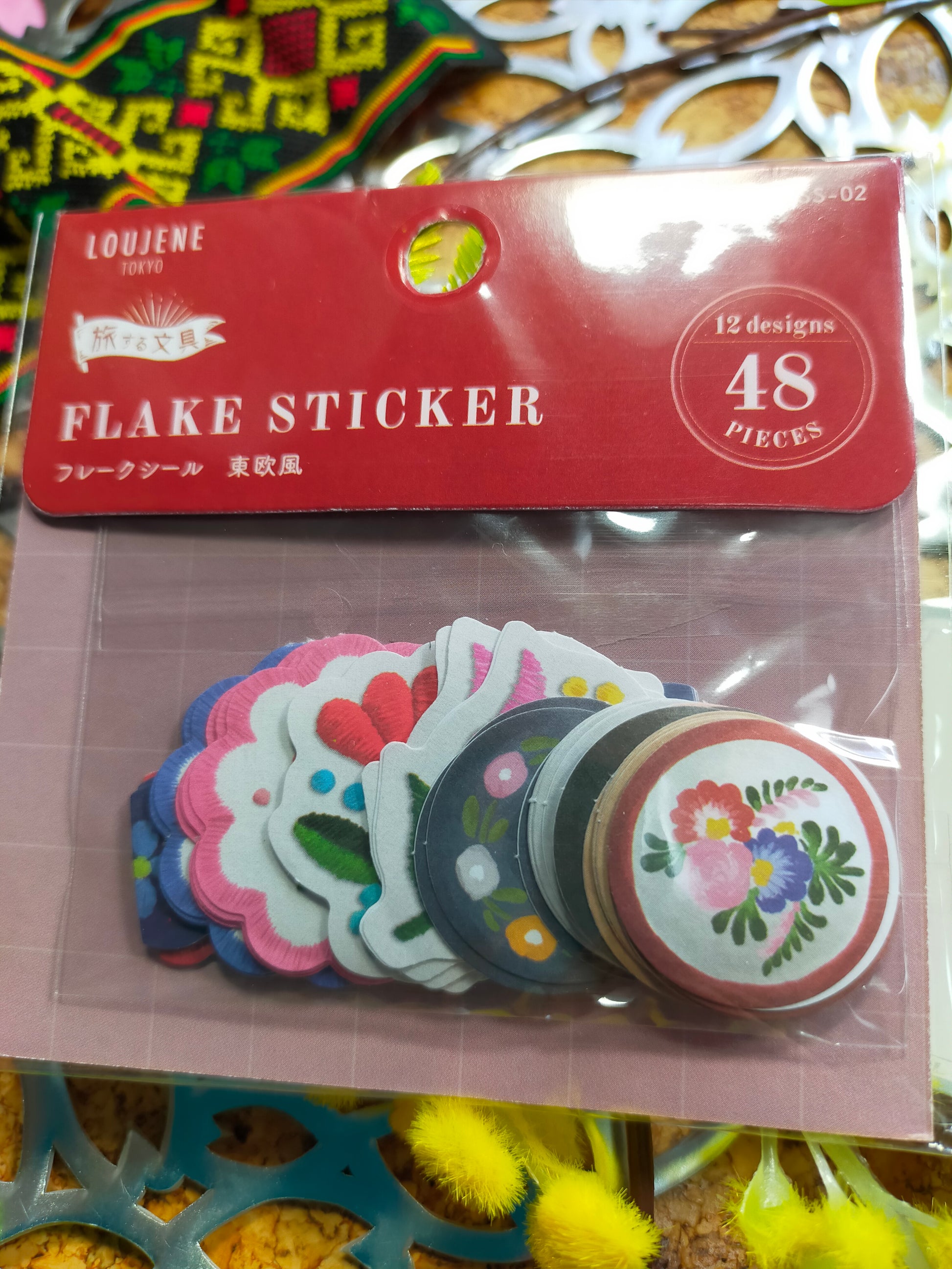 FLAKE STICKER Traveling Stationery Oriental Style 12designs*4pieces, LOUJENE_ Red / Blue