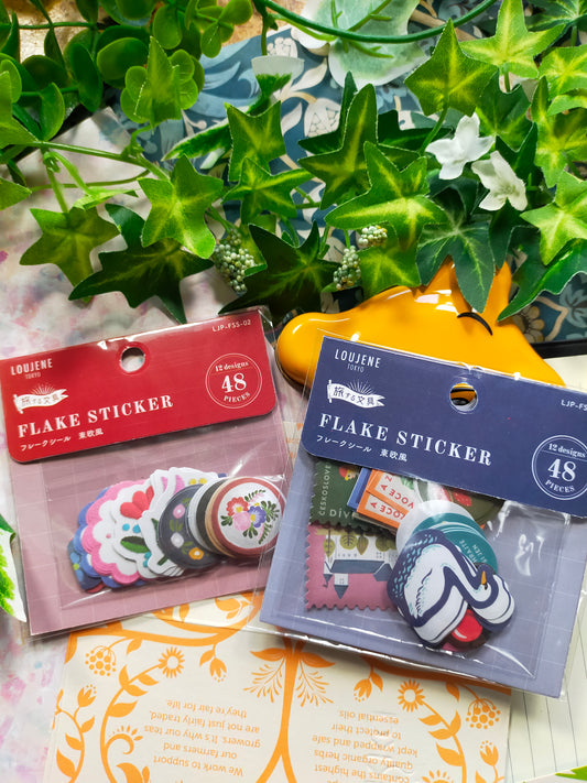 FLAKE STICKER Traveling Stationery Oriental Style 12designs*4pieces, LOUJENE_ Red / Blue