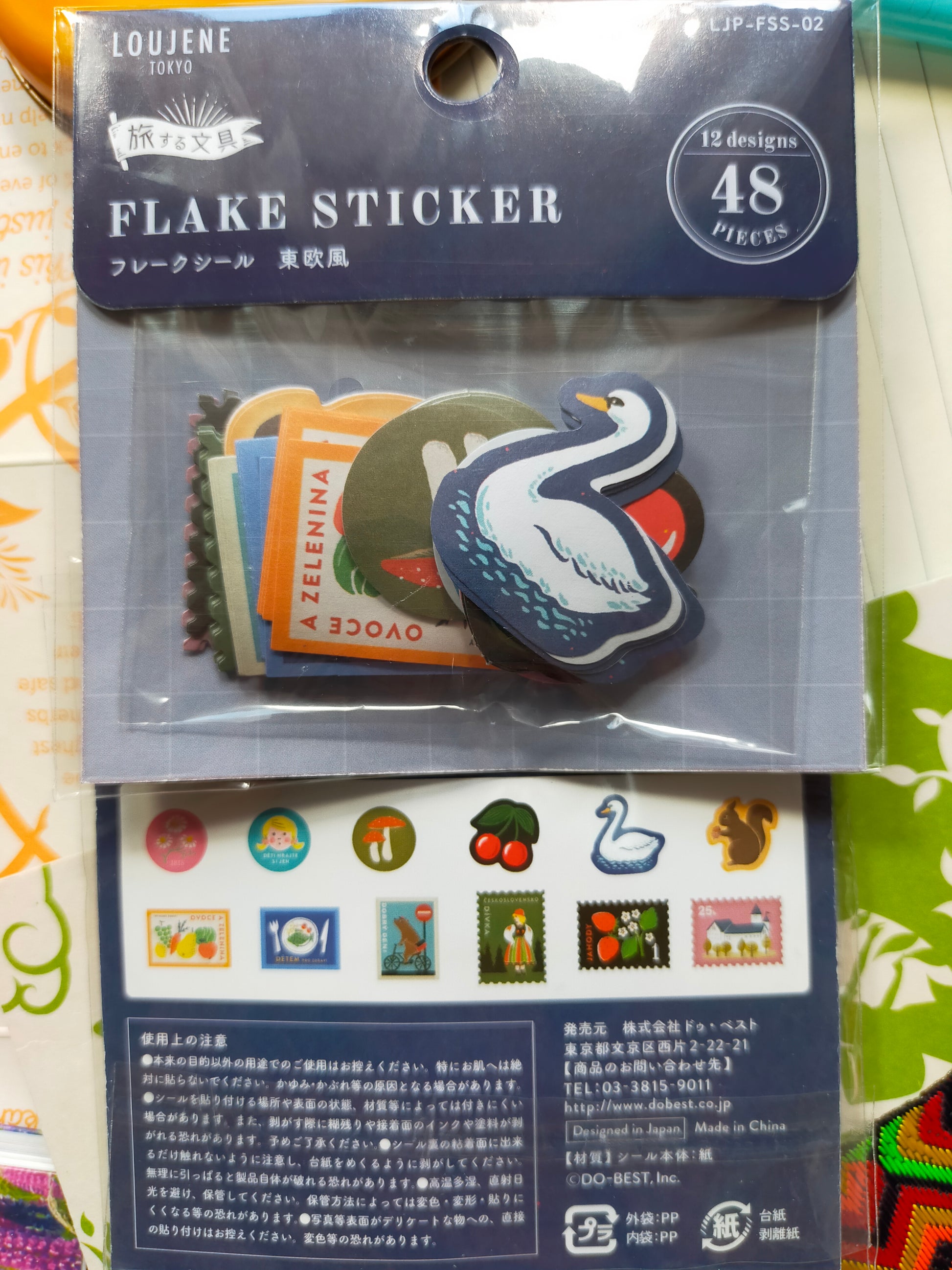 FLAKE STICKER Traveling Stationery Oriental Style 12designs*4pieces, LOUJENE_ Red / Blue