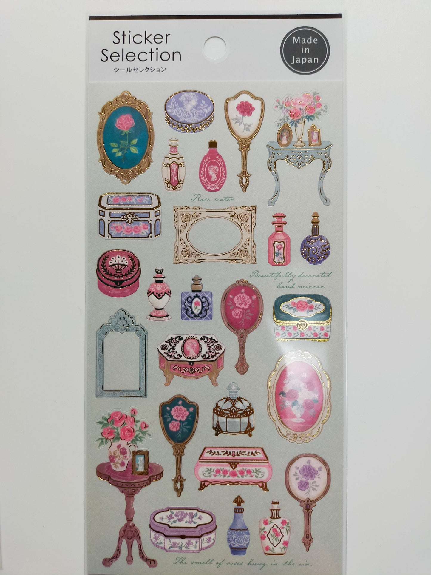 Sticker Selection Design Seals ,GAIA_ Pink Tea Time / Light Green Room / Drawing Flower Pink Grey / Drawing Flower White Black