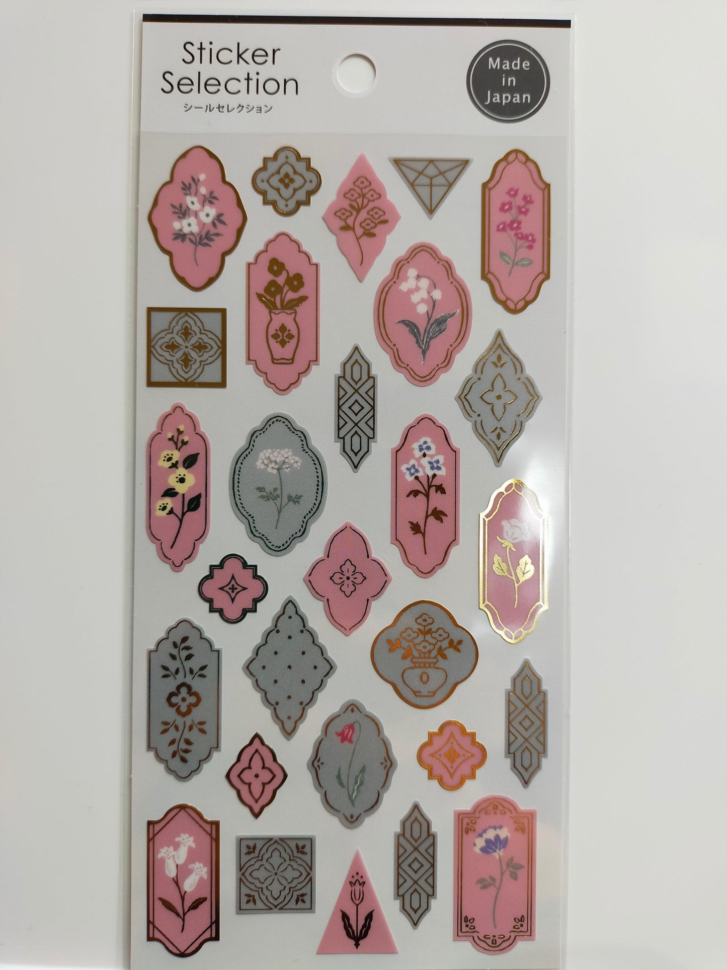 Sticker Selection Design Seals ,GAIA_ Pink Tea Time / Light Green Room / Drawing Flower Pink Grey / Drawing Flower White Black