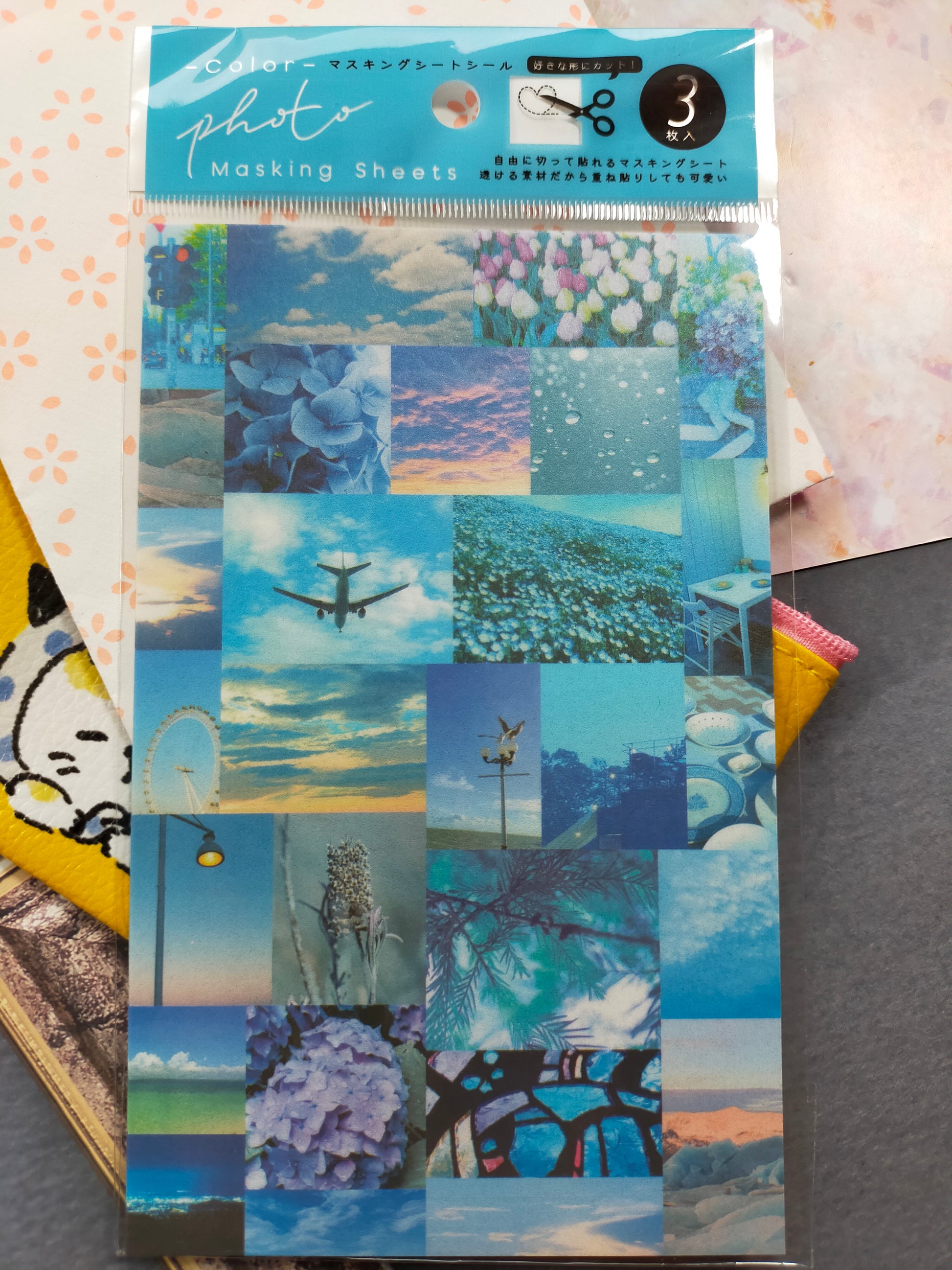 Color photo masking sheet sticker 3sheets, OKINI _ Pink / Blue