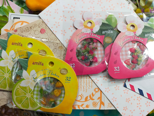 STICKER FLAKES Fruit Foil Stamping 10designs*3pieces, amifa_ Strawberry / Lemon