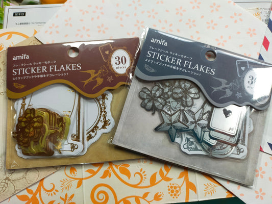 STICKER FLAKES Lucky motif foil stamping 10designs*3pieces, amifa_ Gold / Silver