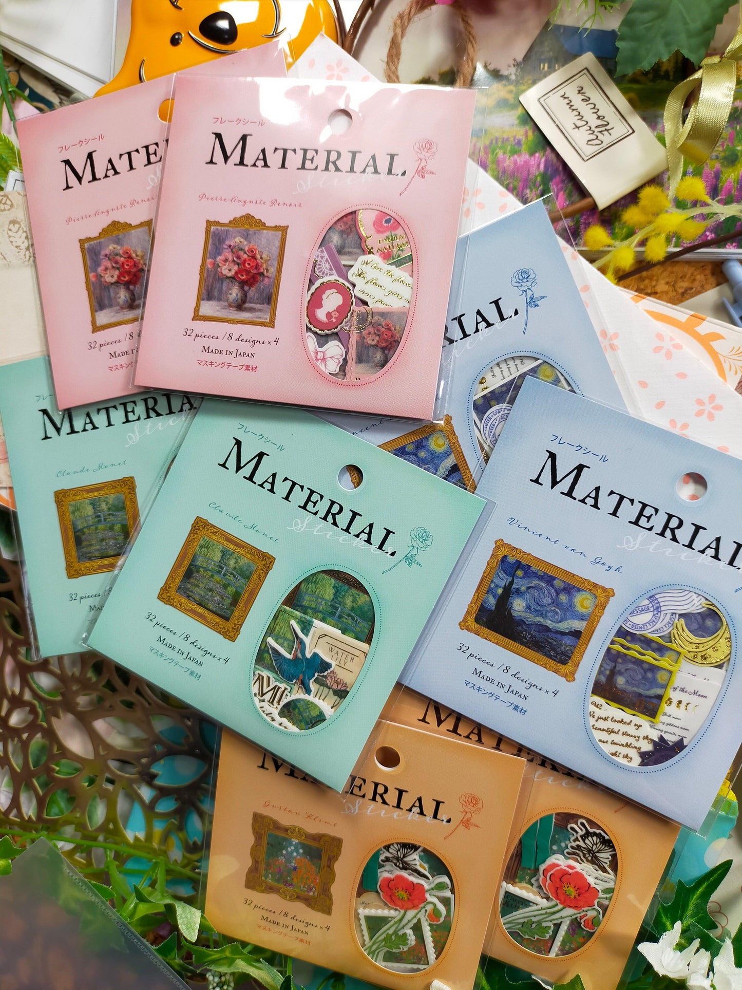 Flake Sticker Drawings Materials 8designs*4pieces,GAIA _Renoir / Klimt / Monet /Van Gogh