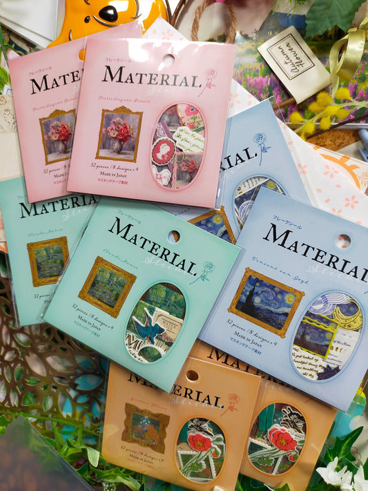 Flake Sticker Drawings Materials 8designs*4pieces,GAIA _Renoir / Klimt / Monet /Van Gogh
