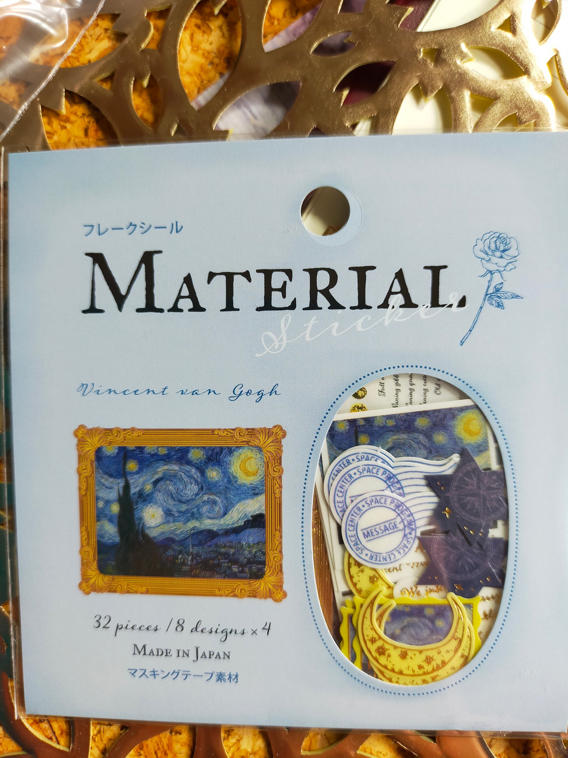 Flake Sticker Drawings Materials 8designs*4pieces,GAIA _Renoir / Klimt / Monet /Van Gogh