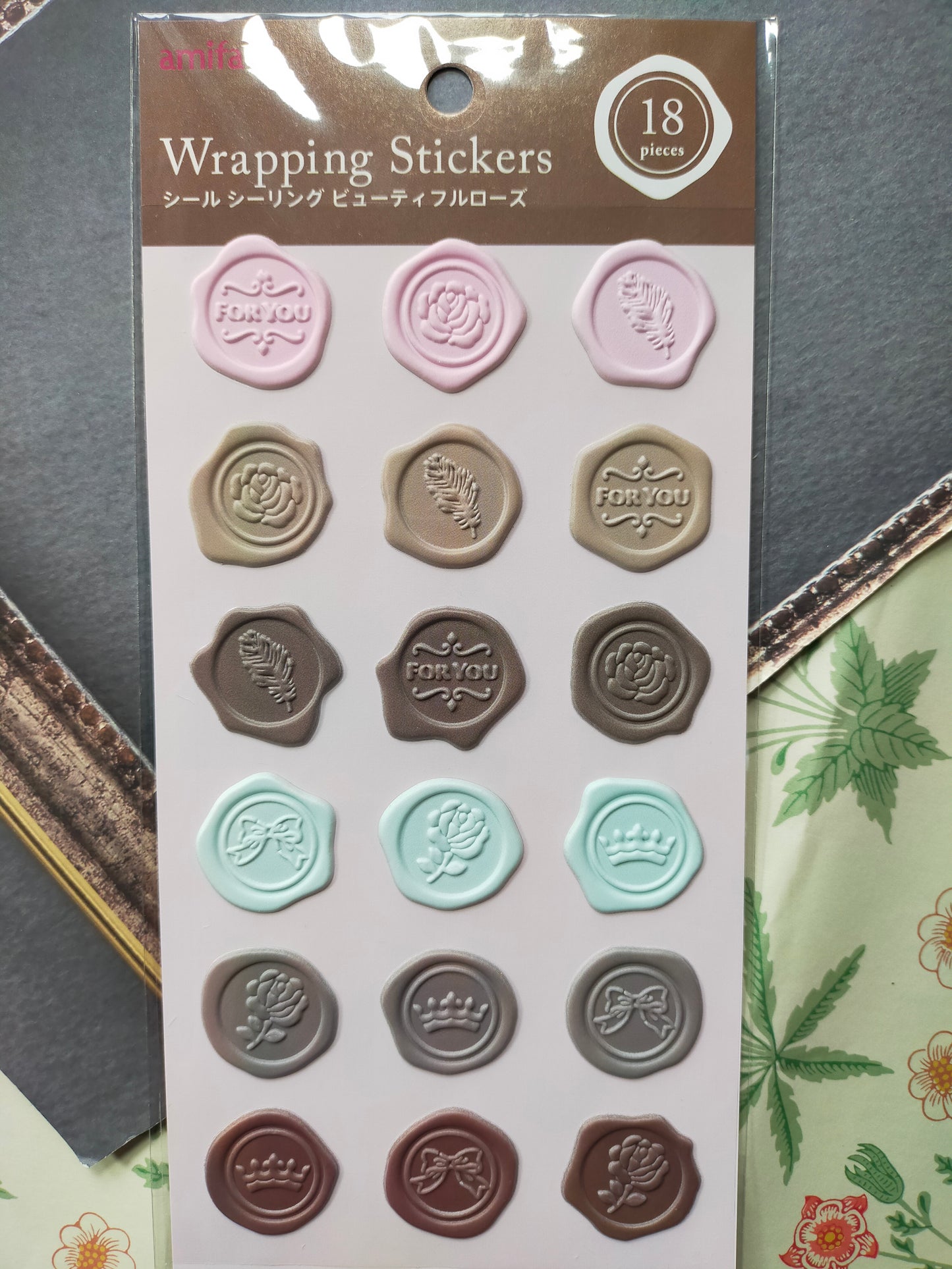 Amifa Seal Sealing Beautiful Rose 18pcss Big sticker _ Warm color / Dark color