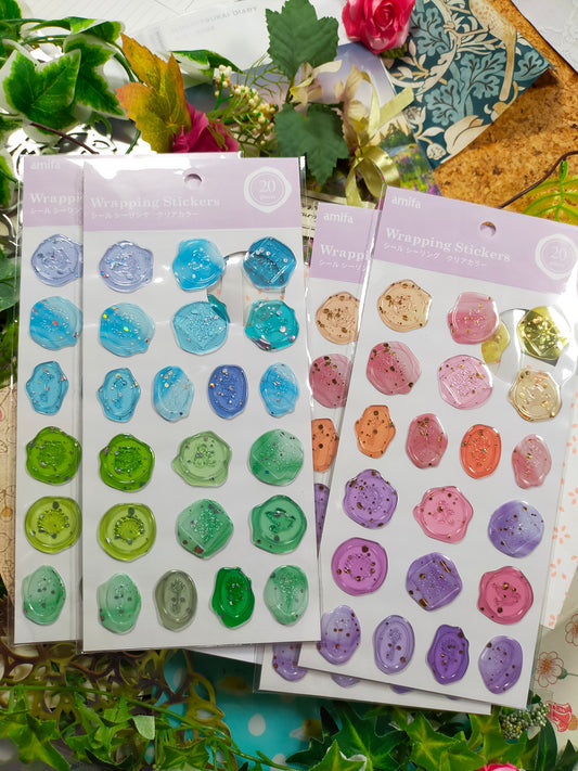 Amifa Seal Sealing Clear Color 18pcss Big sticker _ Pink / Light blue