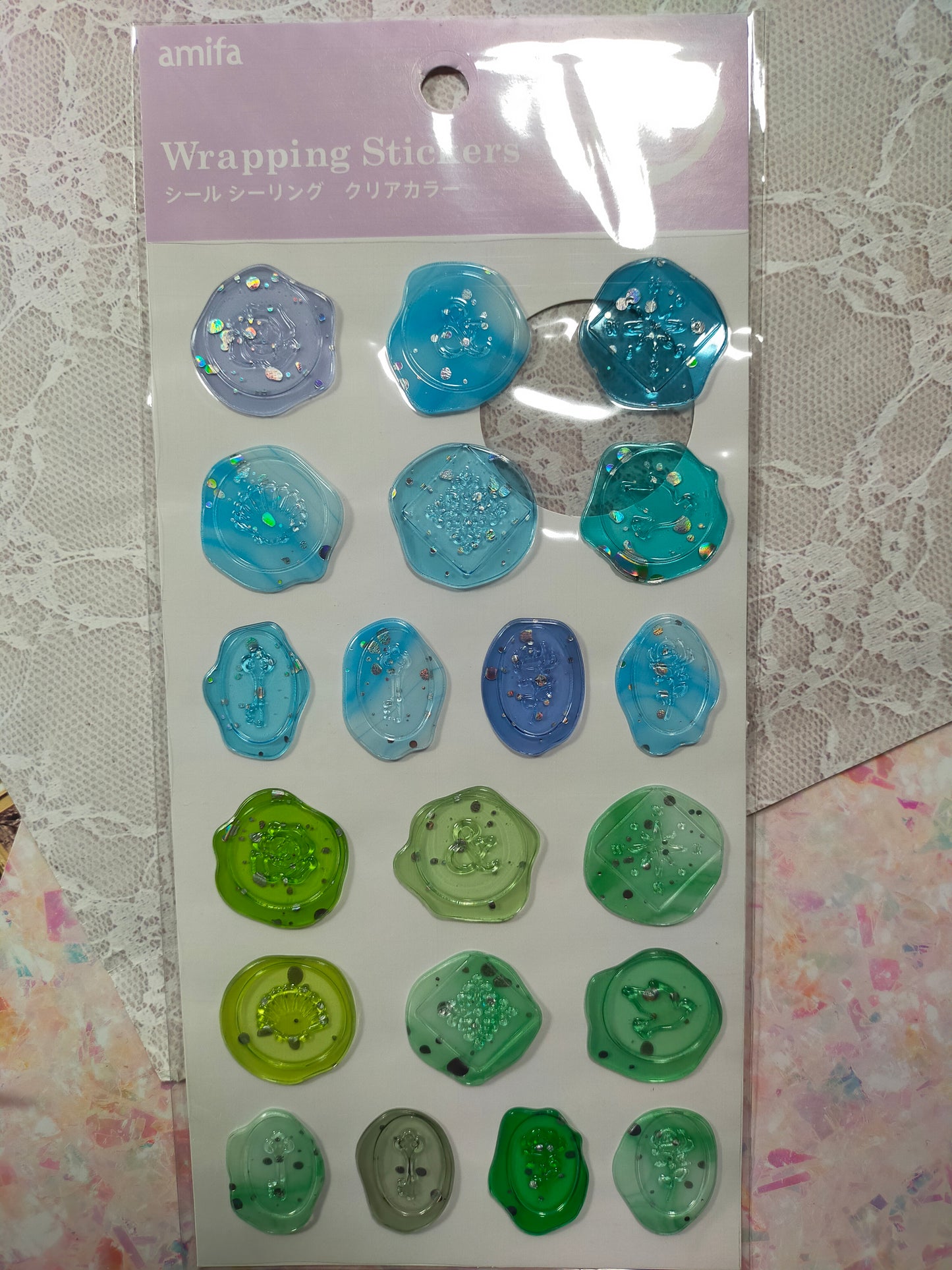 Amifa Seal Sealing Clear Color 18pcss Big sticker _ Pink / Light blue