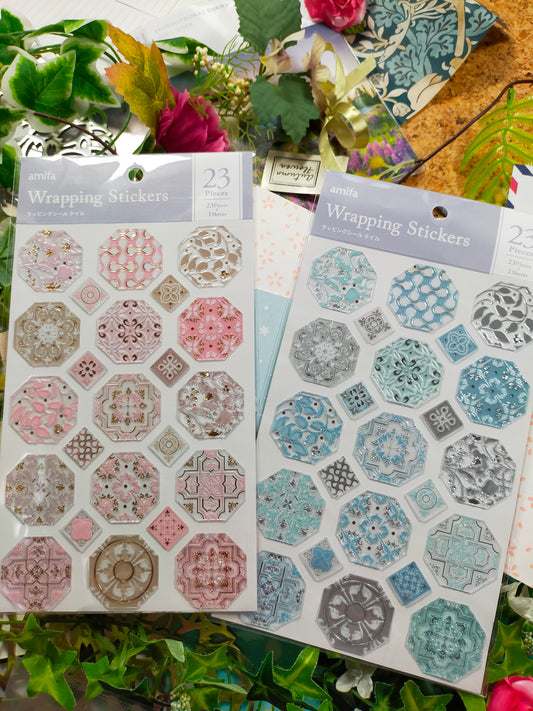 Amifa Wrapping Seal Tile 23pcs Big sticker _ Pink / Light blue
