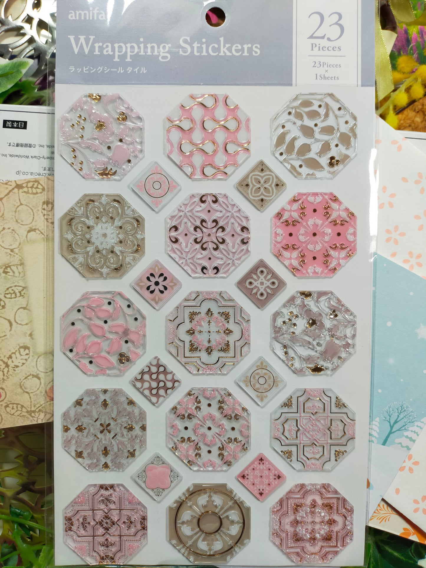 Amifa Wrapping Seal Tile 23pcs Big sticker _ Pink / Light blue