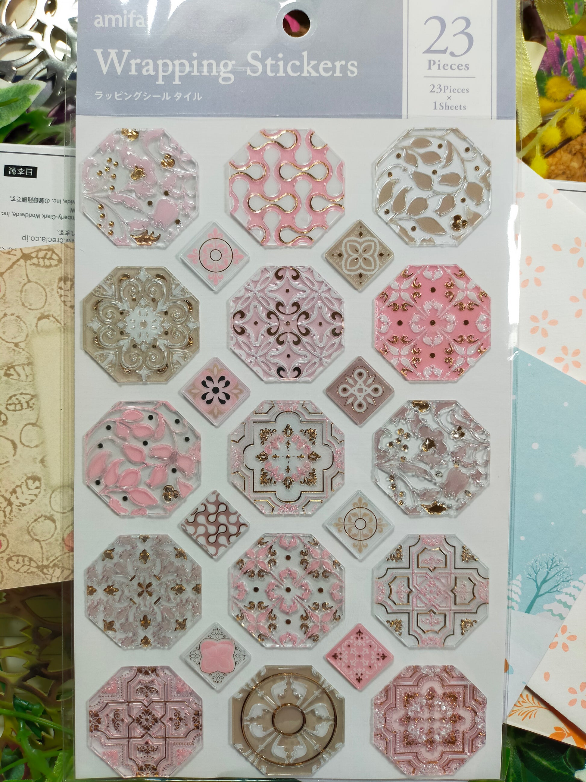Amifa Wrapping Seal Tile 23pcs Big sticker _ Pink / Light blue