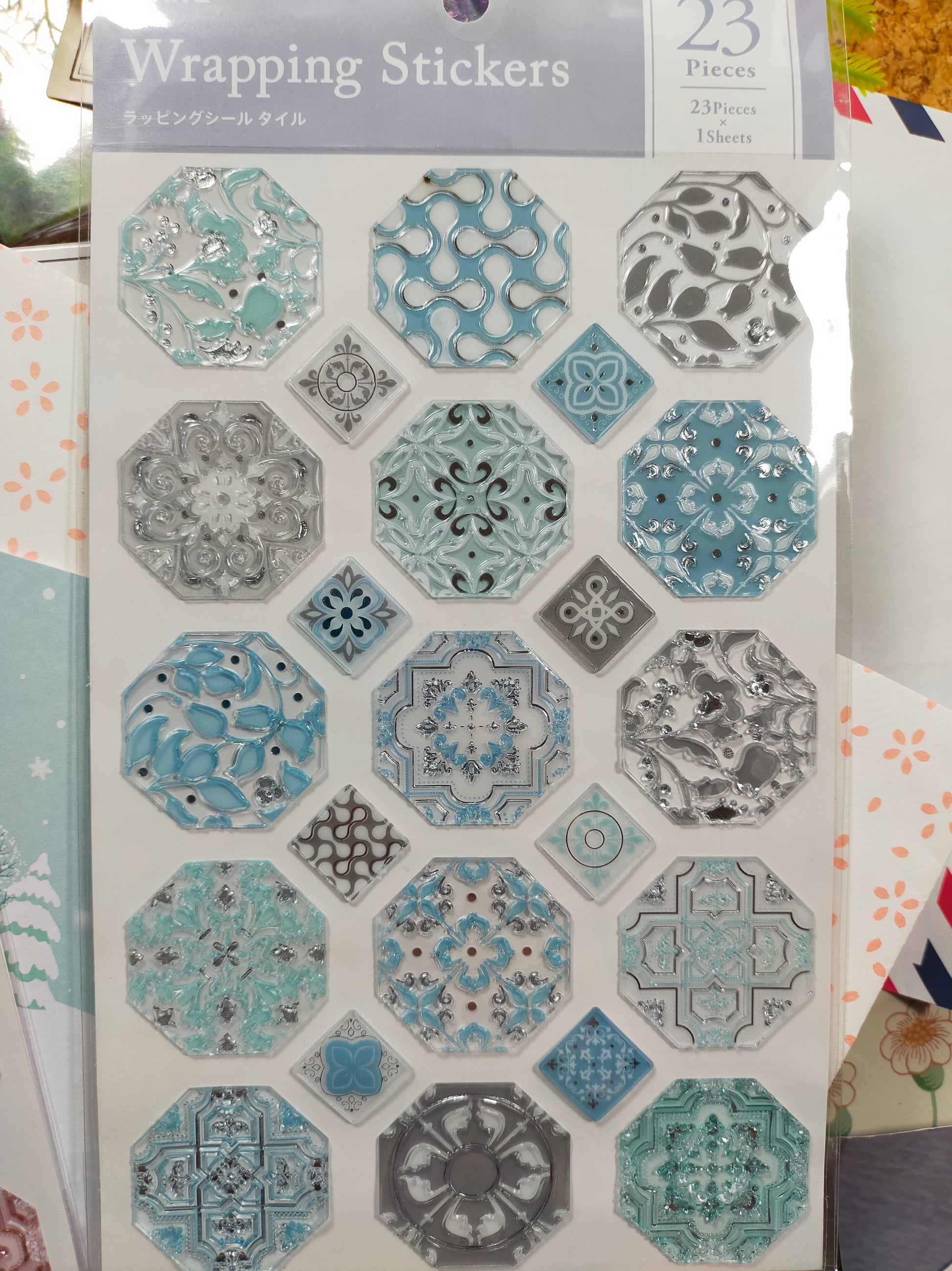 Amifa Wrapping Seal Tile 23pcs Big sticker _ Pink / Light blue