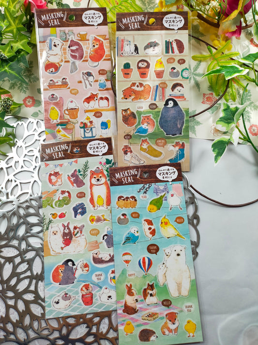 Masking seal Hokkori animal,Synapse Japan_Dog Parakeet /Penguin Squirrel /Alpacas Hamster /Polar Bear Rabbit