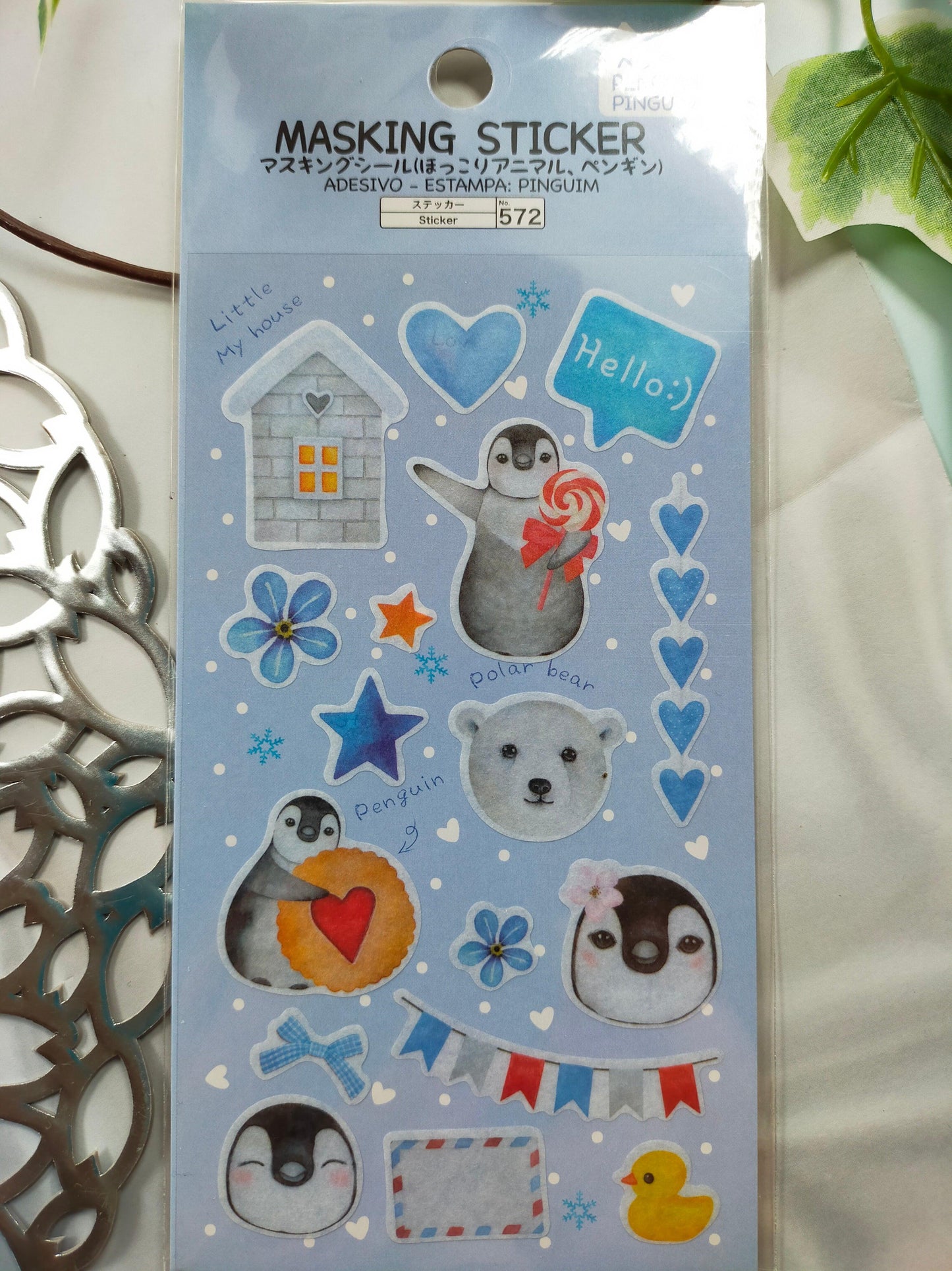 Masking Sticker Hokkori Animal,daiso sticker_Cat Pink /Rabbit Yellow /Hedgehog Green /Penguin Blue