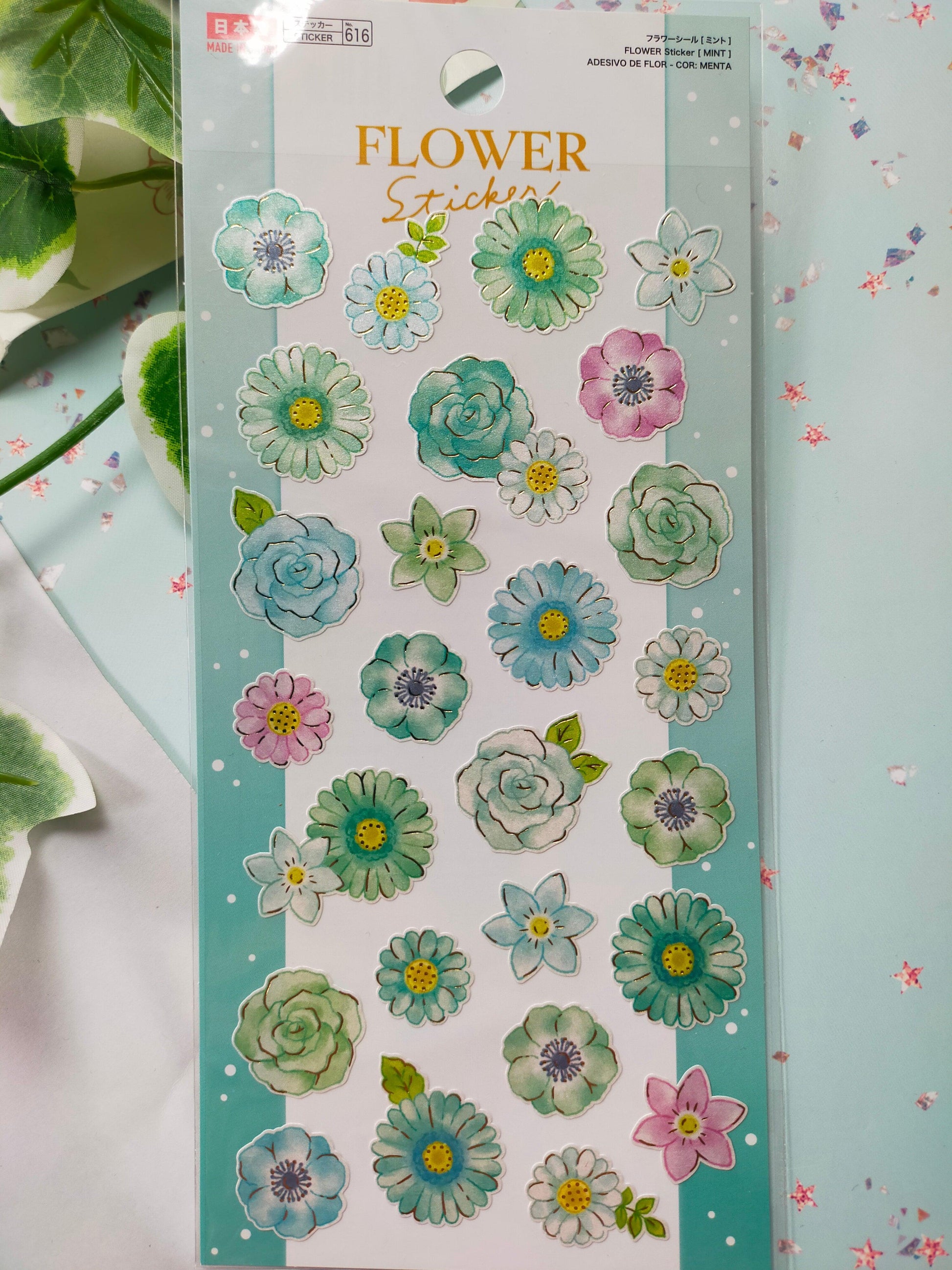 FLOWER Sticker,daiso sticker_Light Green /Pink/Yellow /Green /Blue /Purple