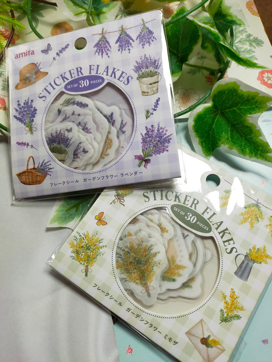 STICKER FLAKES Garden Flower 10designs*3pieces, amifa _ Lavender / Mimosa