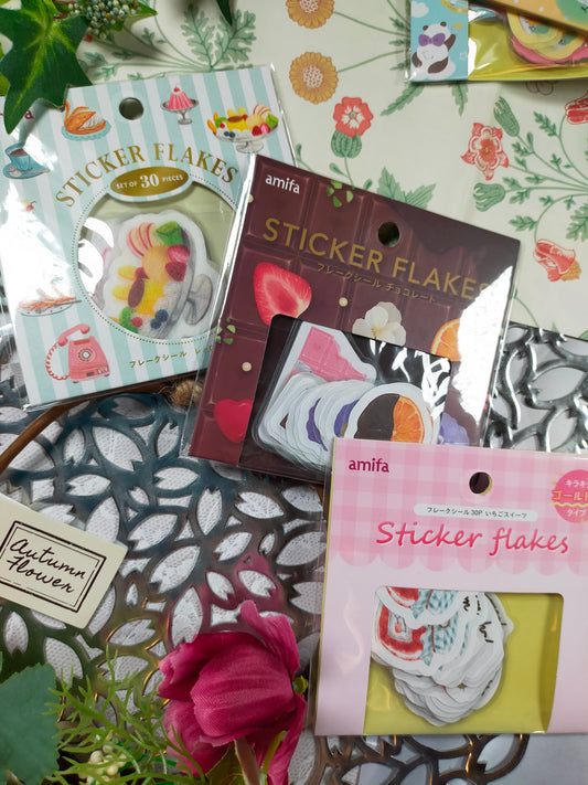 STICKER FLAKES Sweet and food 10designs*3pieces, amifa_ Retro Shop / Chocolate / Strawberry sweets