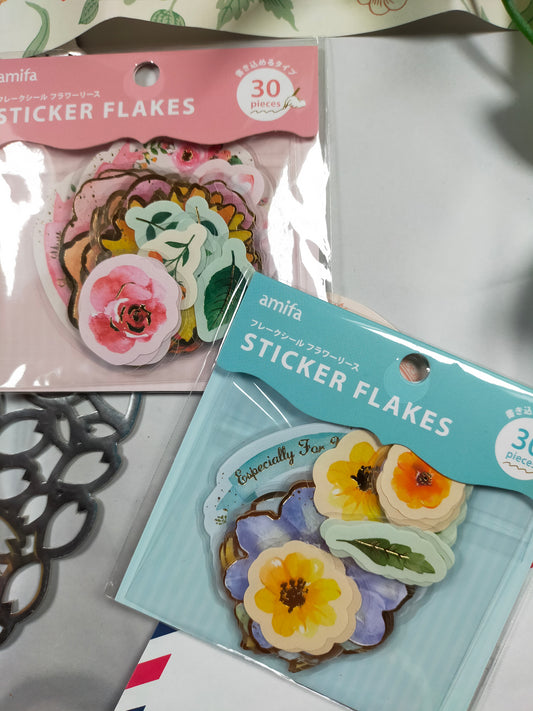 STICKER FLAKES Flower Wreath Foil Stamping 10designs*4pieces, amifa_ Pink / Light Blue