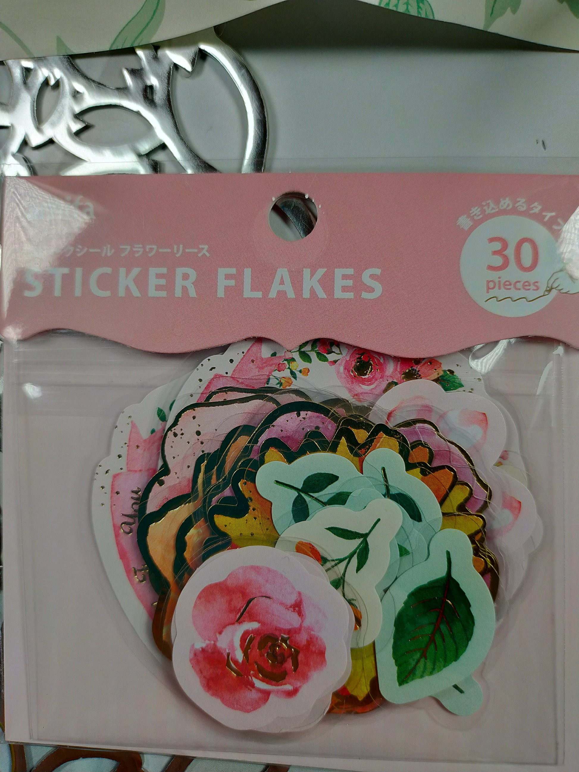 STICKER FLAKES Flower Wreath Foil Stamping 10designs*4pieces, amifa_ Pink / Light Blue