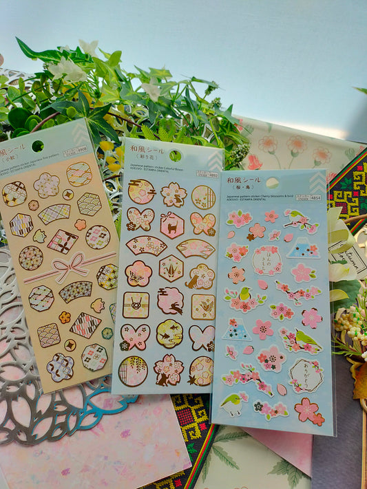 Japanese style stickers, daiso_ Small Crests / Decorative Flowers / Cherry blossoms and birds