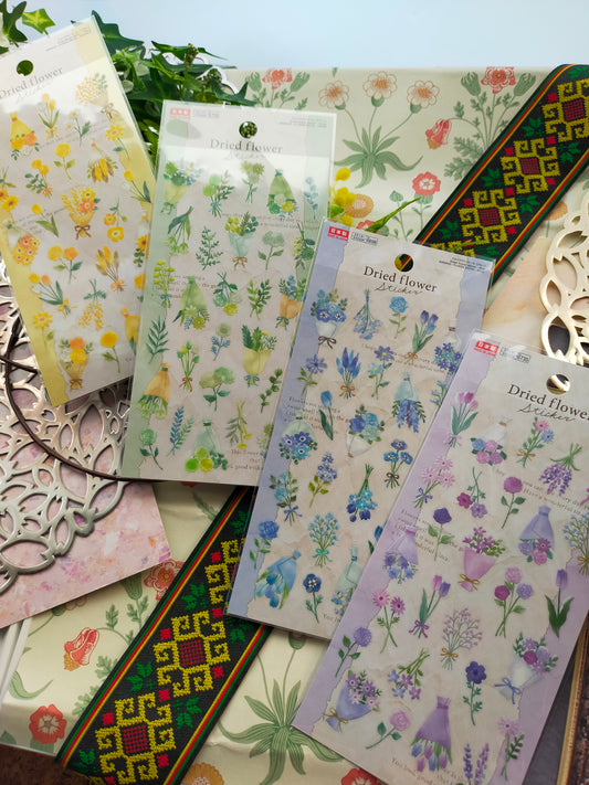 Dry Flower Sticker,daiso sticker_ Yellow / Green / Blue / Purple