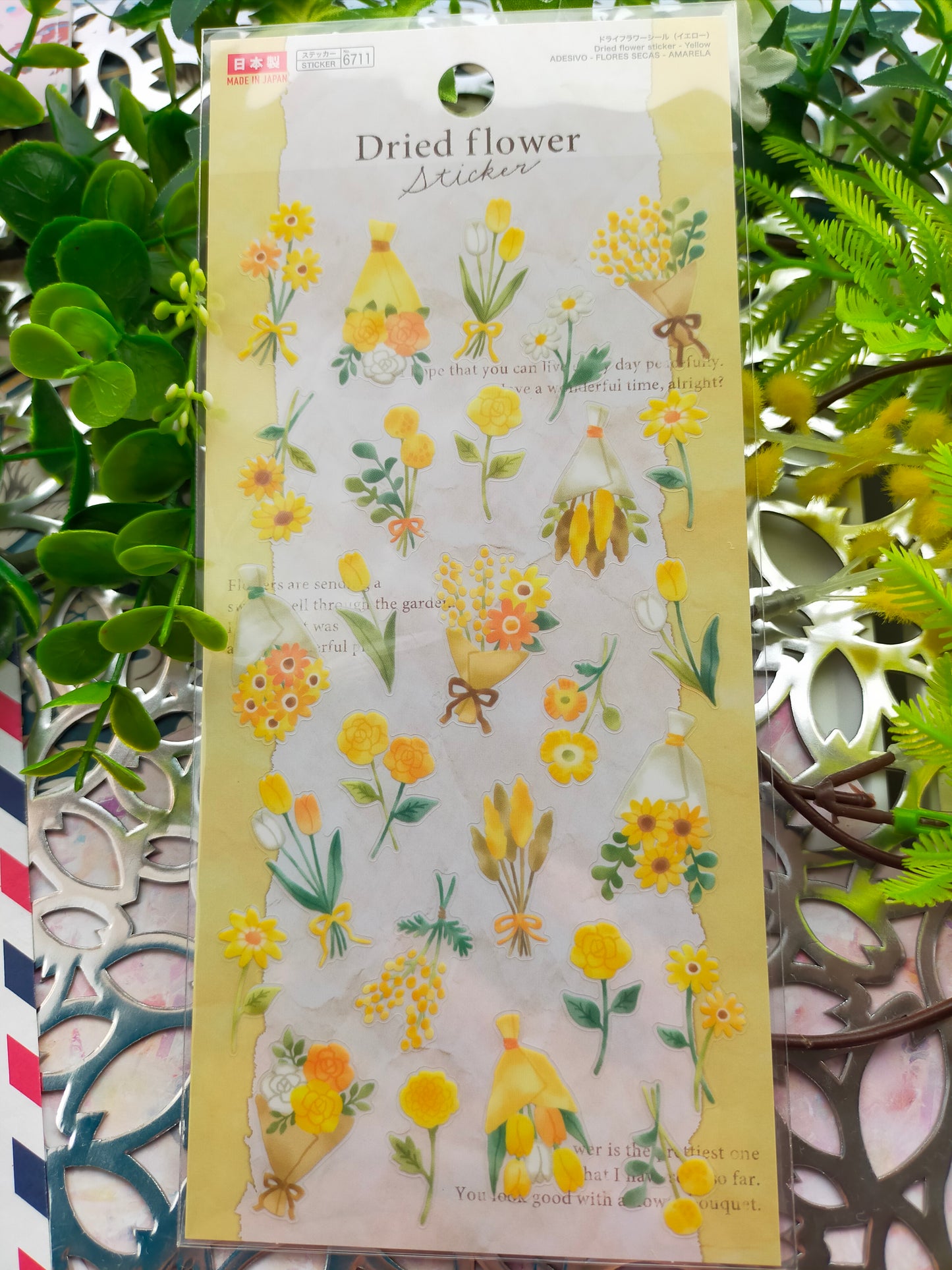 Dry Flower Sticker,daiso sticker_ Yellow / Green / Blue / Purple