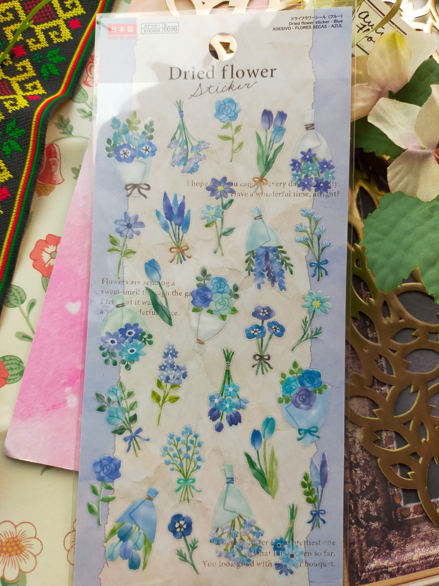 Dry Flower Sticker,daiso sticker_ Yellow / Green / Blue / Purple
