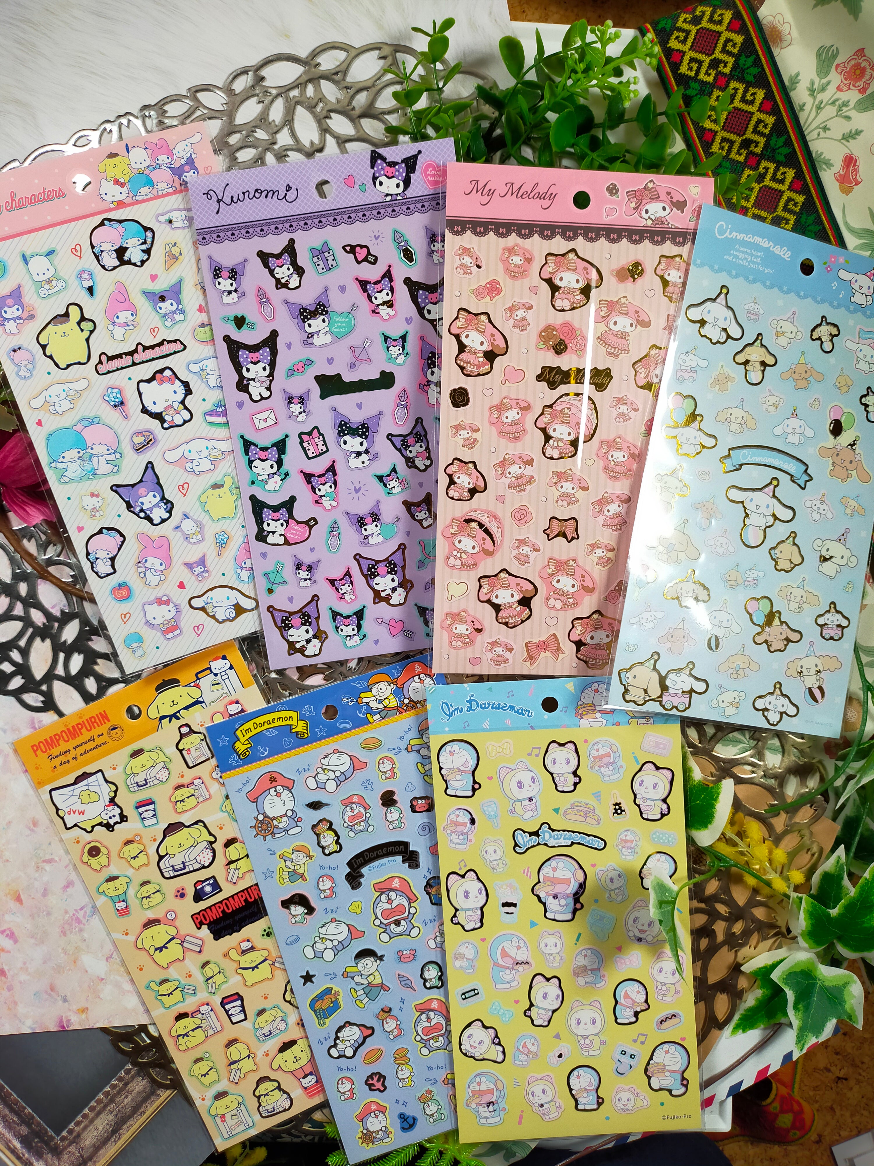 Daiso Character Stickers Set Kuromi Kerokero Keroppi My Melody Pompompurin