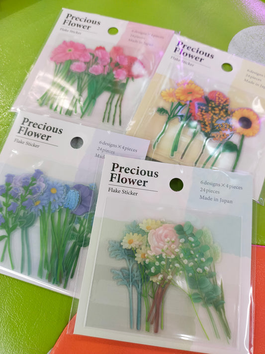 Flake Sticker Precious Flower 6designs*4pieces ,GAIA_Red and Pink / Orange and Yellow / Blue and Purple / Pink and whiteYellow