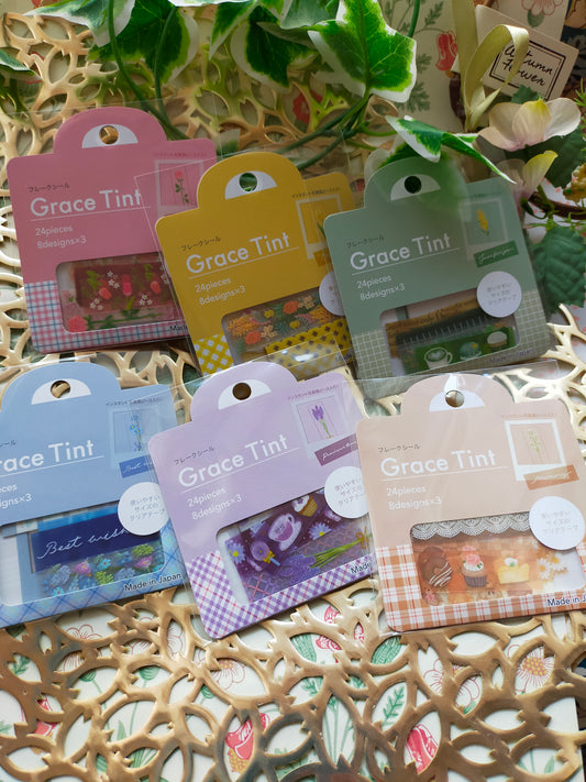 Grace Tint Flake Stickers 8designs*3pieces,GAIA_ Pink / Yellow /Blue / Green / Purple / Brown