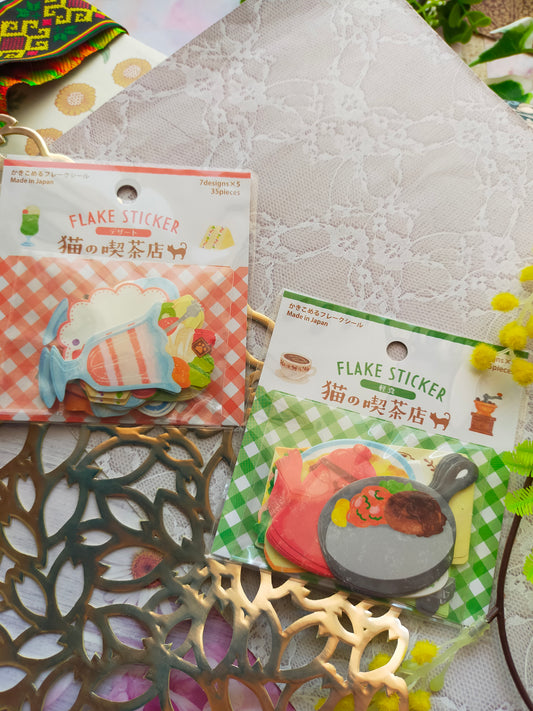 Flake Sticker Cat coffee shop 7designs*5pieces,GAIA _Red Dessert / Green Snack