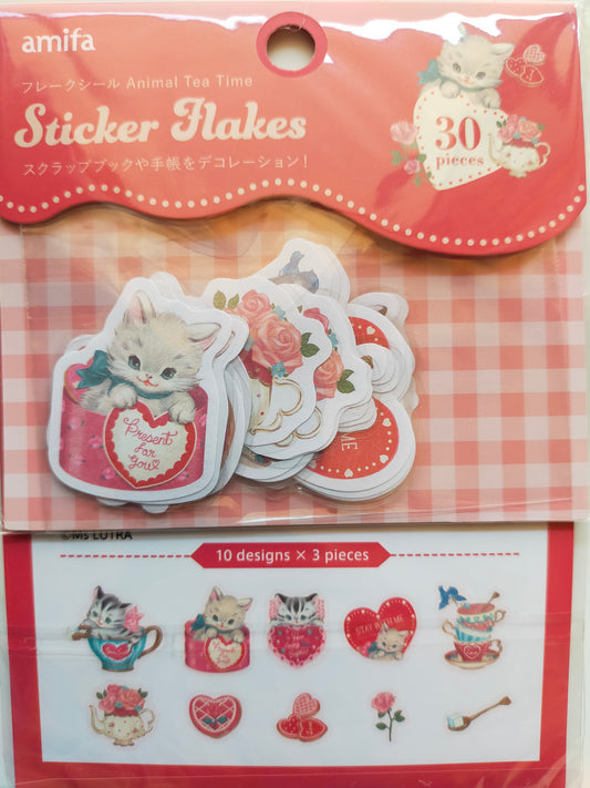 STICKER FLAKES Naughty Kitten , amifa _ Red Heart Kitten / Blue Sweets Kitten