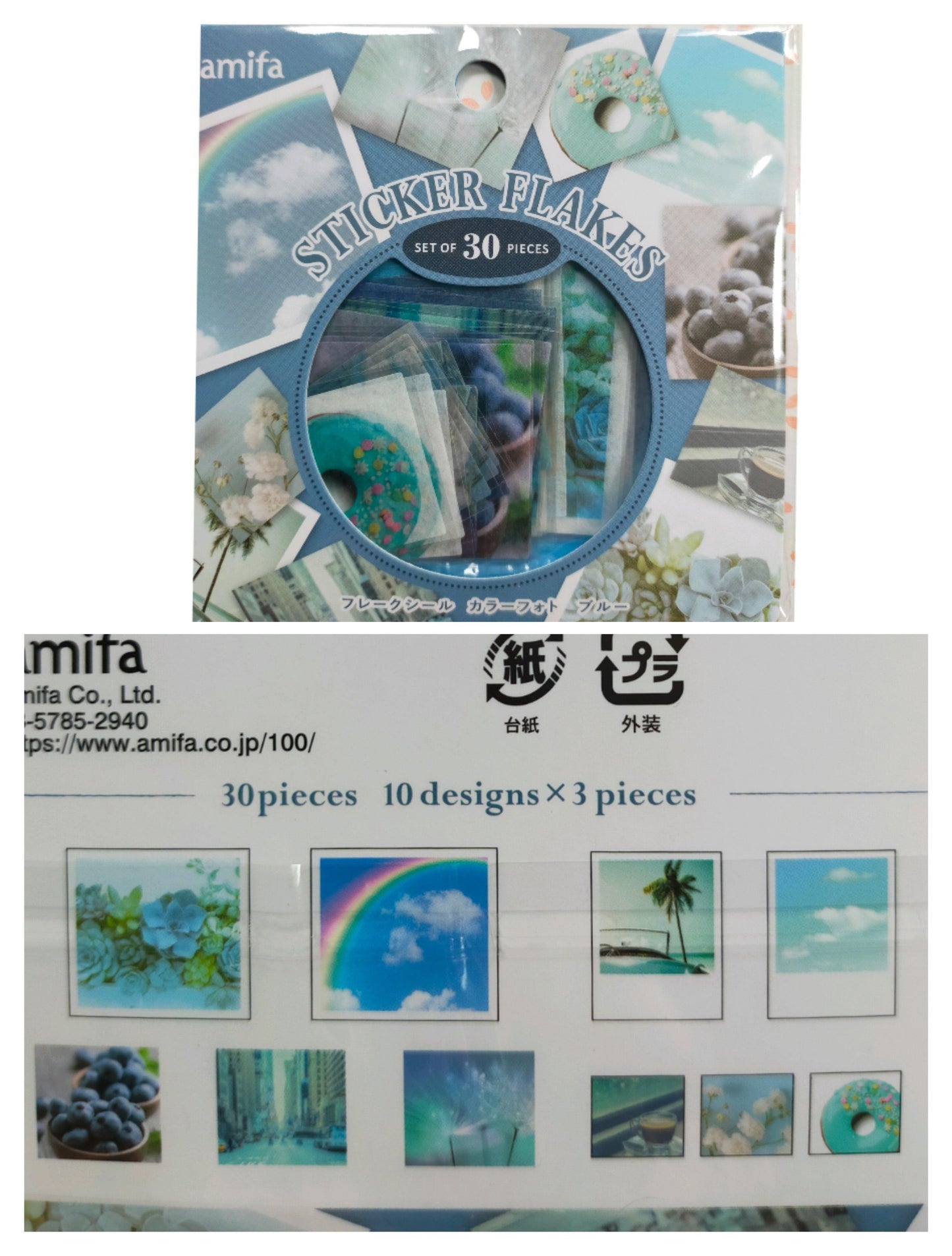 STICKER FLAKES Color Photo 10designs*3pieces, amifa_ Pink / Blue