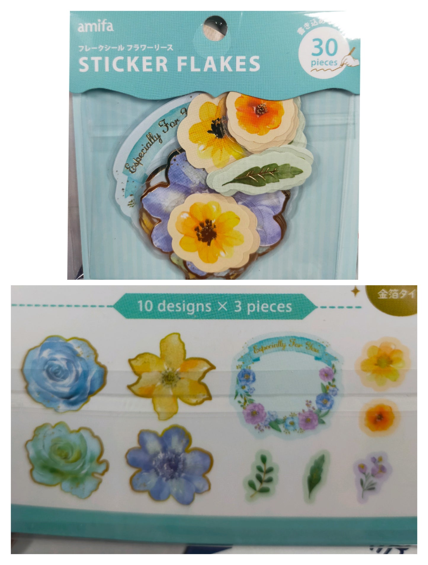 STICKER FLAKES Flower Wreath Foil Stamping 10designs*4pieces, amifa_ Pink / Light Blue