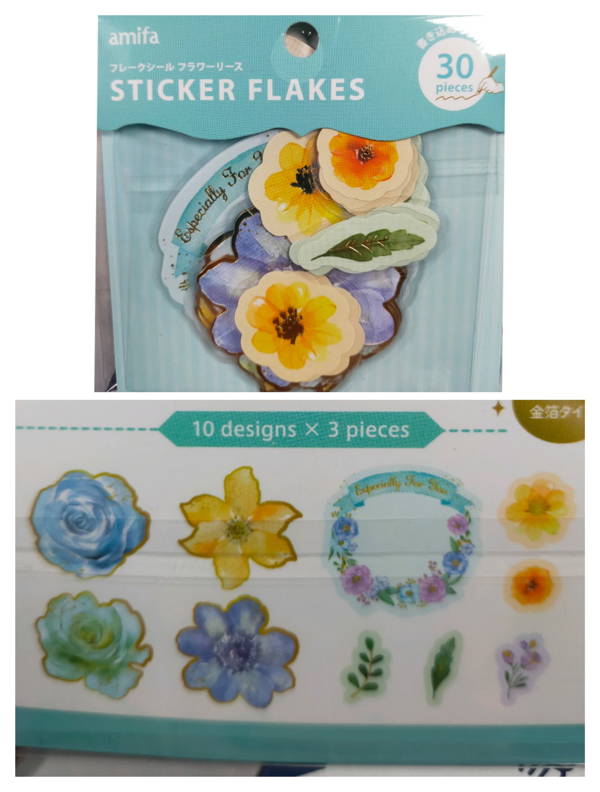 STICKER FLAKES Flower Wreath Foil Stamping 10designs*4pieces, amifa_ Pink / Light Blue