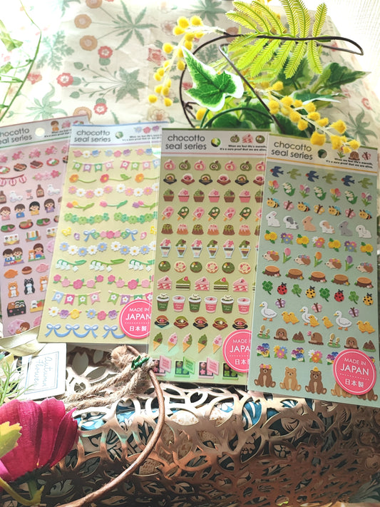 Chocotto Seal Series Spring in Japan, GAIA_ Cherry Blossom Viewing /  Viewing Spring Line / Matcha Cherry Blossom Sweets / Spring Flora and Fauna