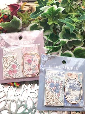 STICKER FLAKES Flower gives 8designs*3pieces, Daia_ pink roses/ blue roses