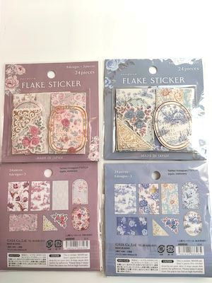 STICKER FLAKES Flower gives 8designs*3pieces, Daia_ pink roses/ blue roses