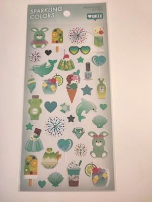 exclusive J.R Sparking Colors  Green /Unicorn Glitter sticker 4/ Little Animals Rabbit