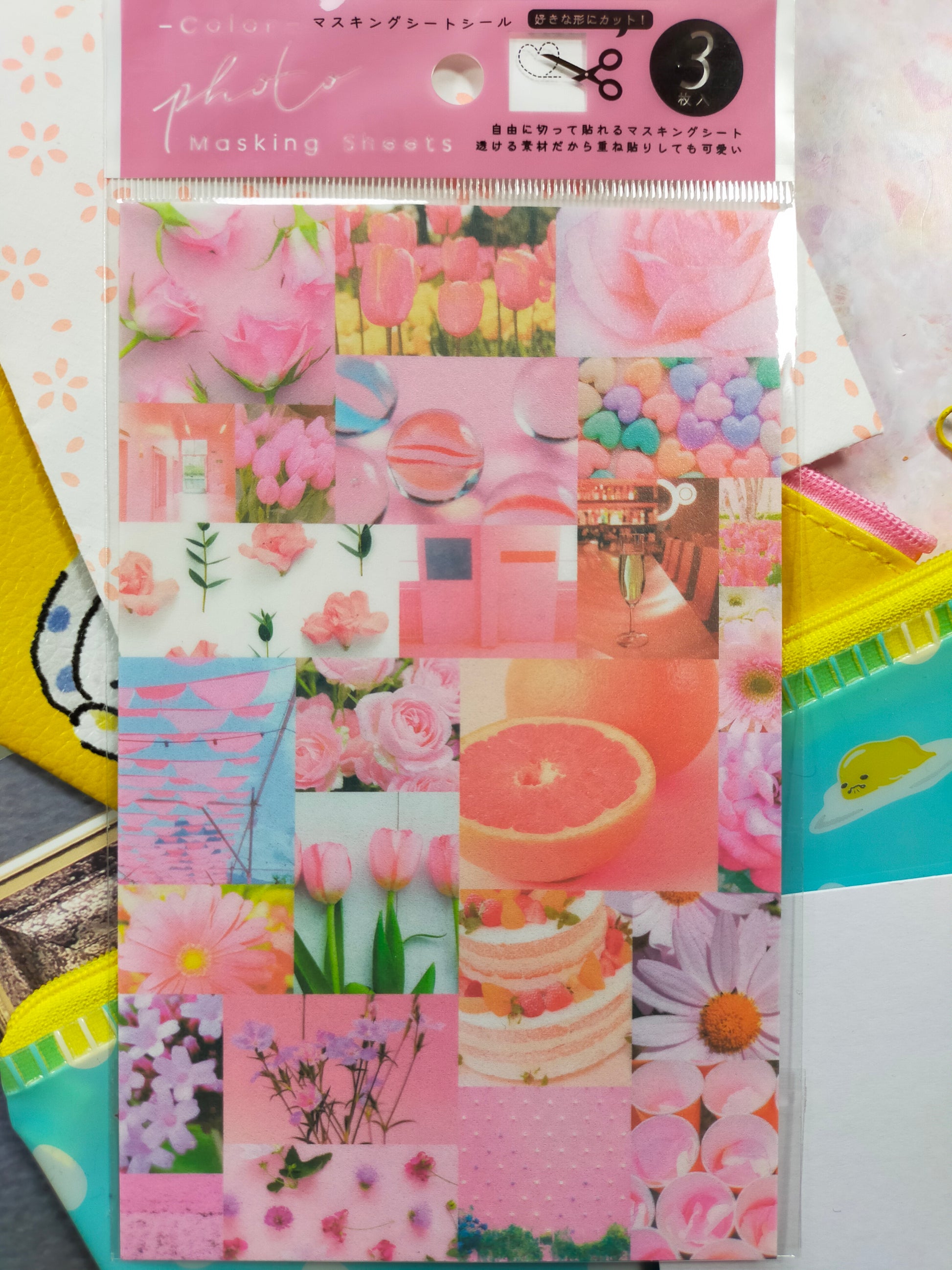 Color photo masking sheet sticker 3sheets, OKINI _ Pink / Blue