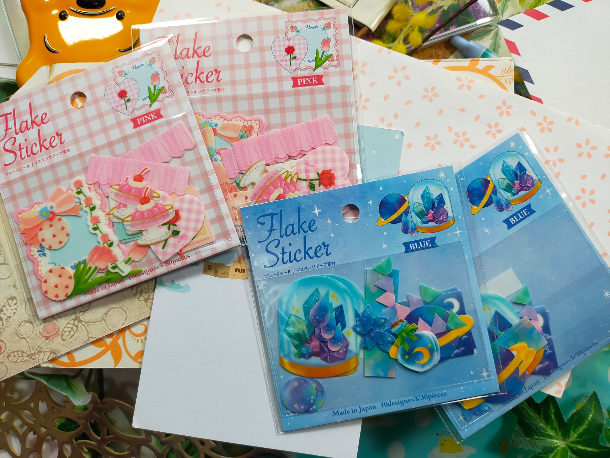 Flake Sticker 10designs*3pieces,GAIA _Pink Flower /Blue Materials