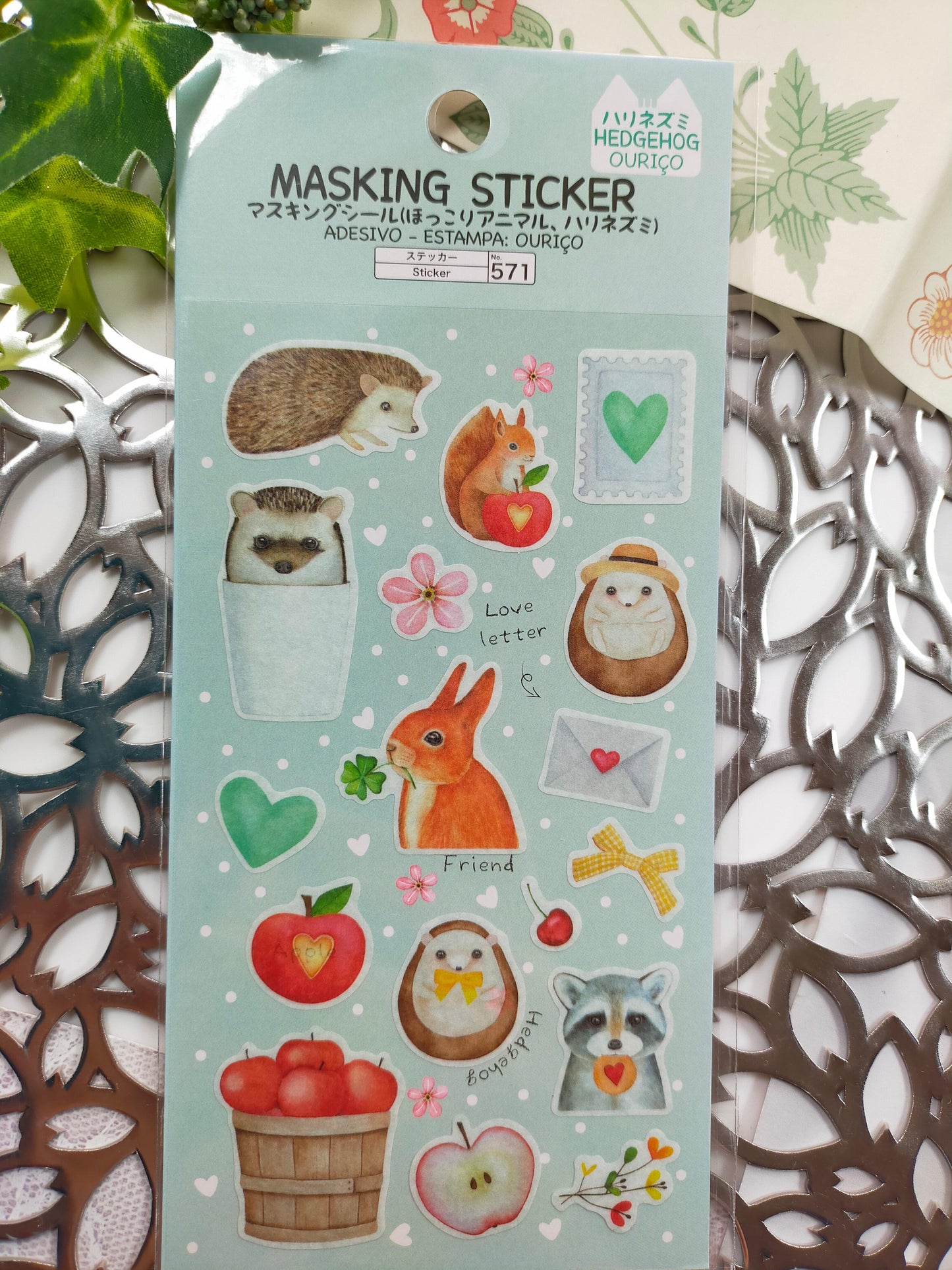 Masking Sticker Hokkori Animal,daiso sticker_Cat Pink /Rabbit Yellow /Hedgehog Green /Penguin Blue