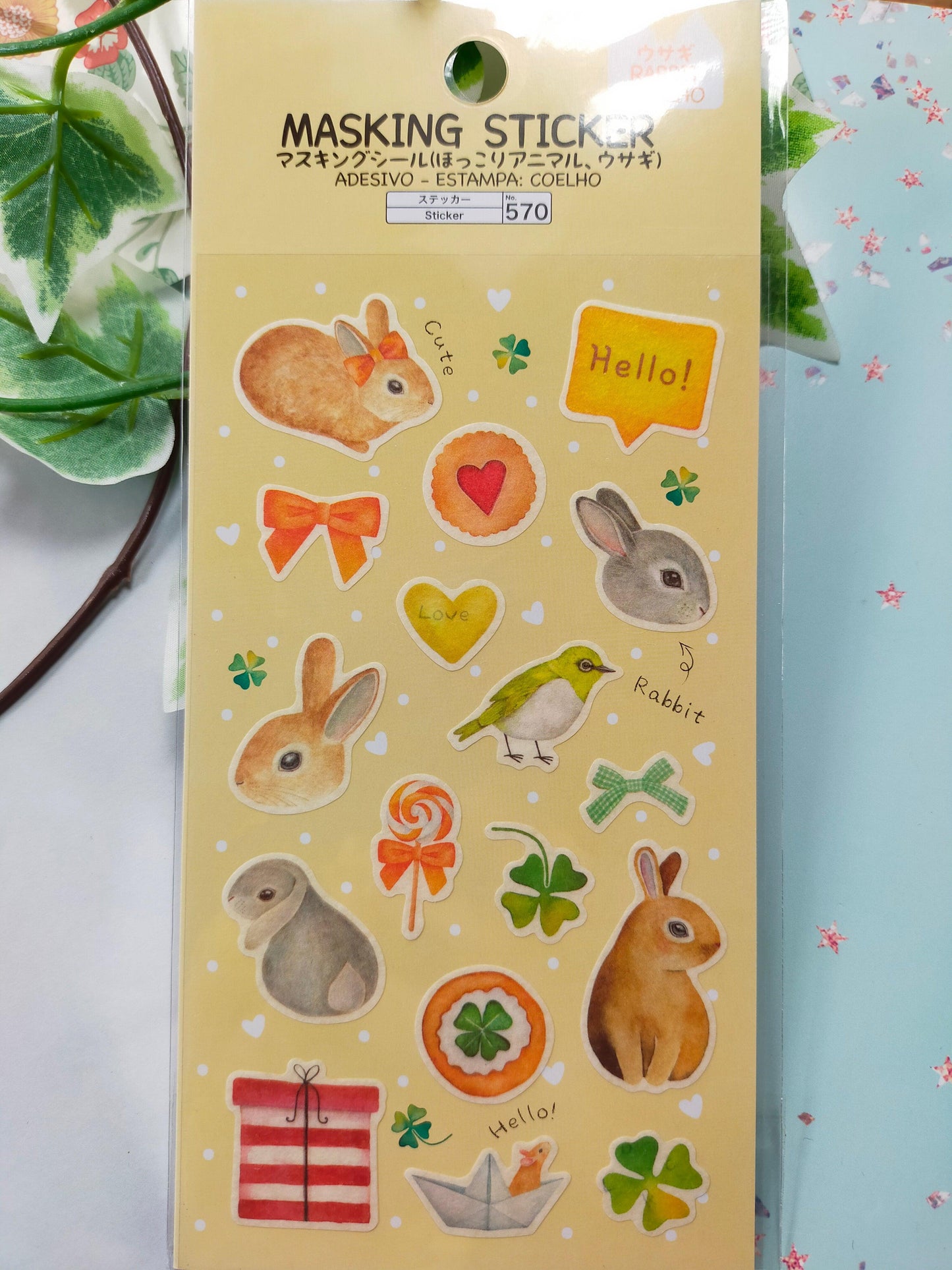 Masking Sticker Hokkori Animal,daiso sticker_Cat Pink /Rabbit Yellow /Hedgehog Green /Penguin Blue