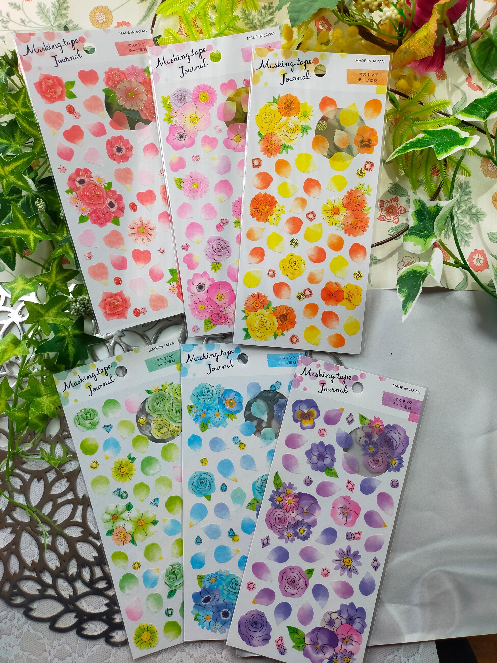 Masking tape journal flower, GAIA_ Red/Pink/Yellow/Green/light Blue/Purple