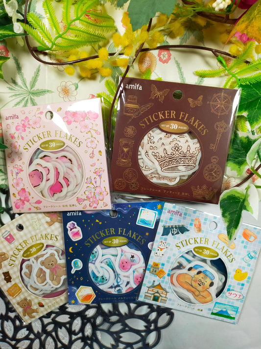 STICKER FLAKES Foil Stamping Motif 10designs*3pieces, amifa _ Cherry blossom / Antique / Bear / Melty Sky / Japanese Public Bath