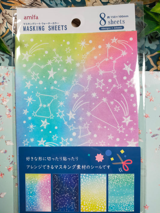 Masking sheet water color 8p 4designs*2sheets, amifa